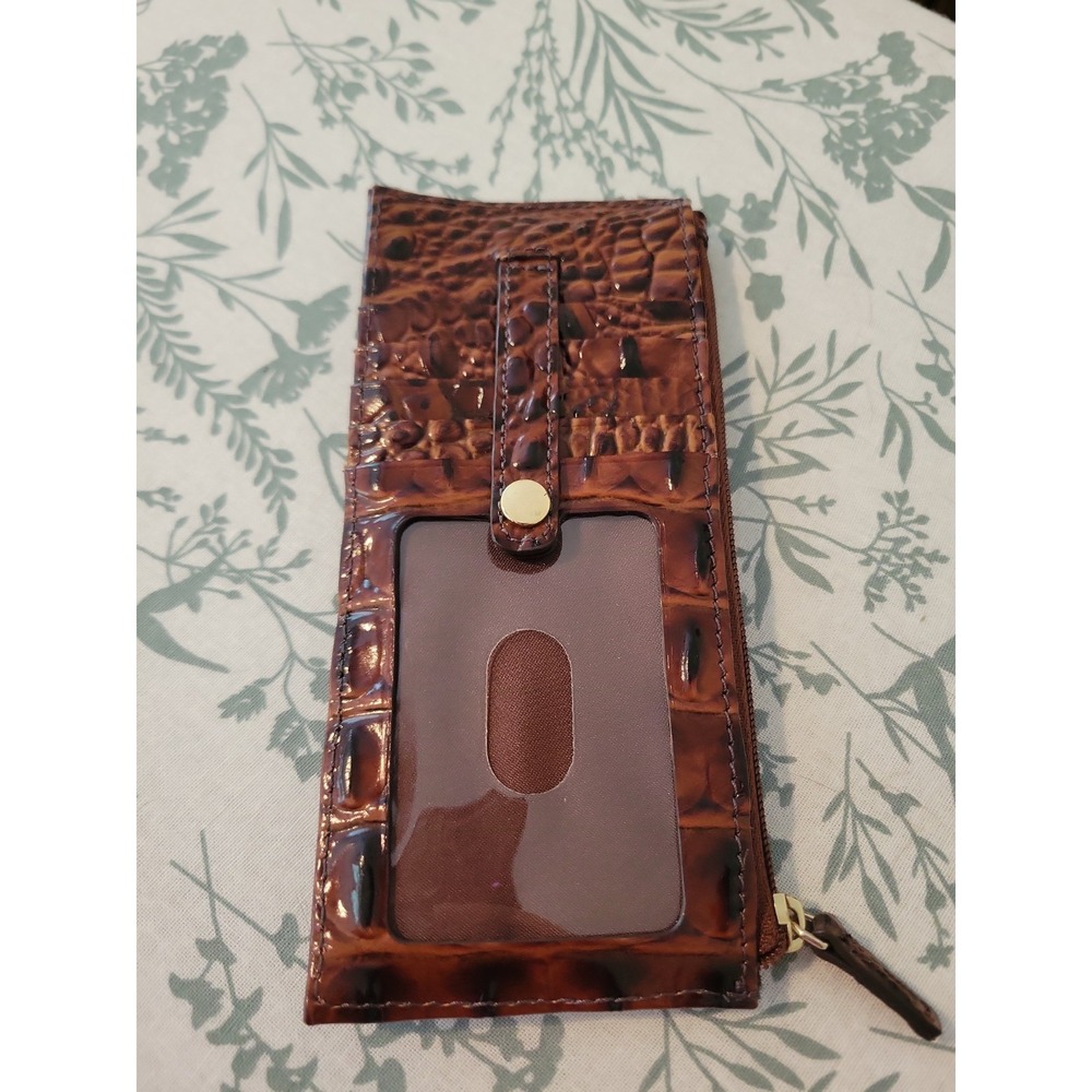 Brahmin Credit Card Wallet Pecan Melbourne Brown Croc Embossed Leather - Picture 4 of 7